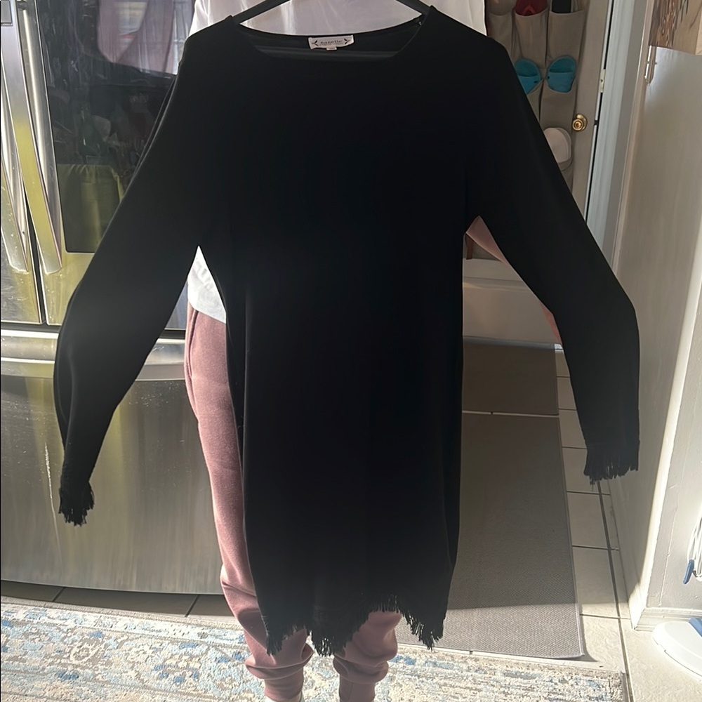 Nanette Lepore Black Knee-Length Bishop Sleeve Crew Neck Sheath Dress